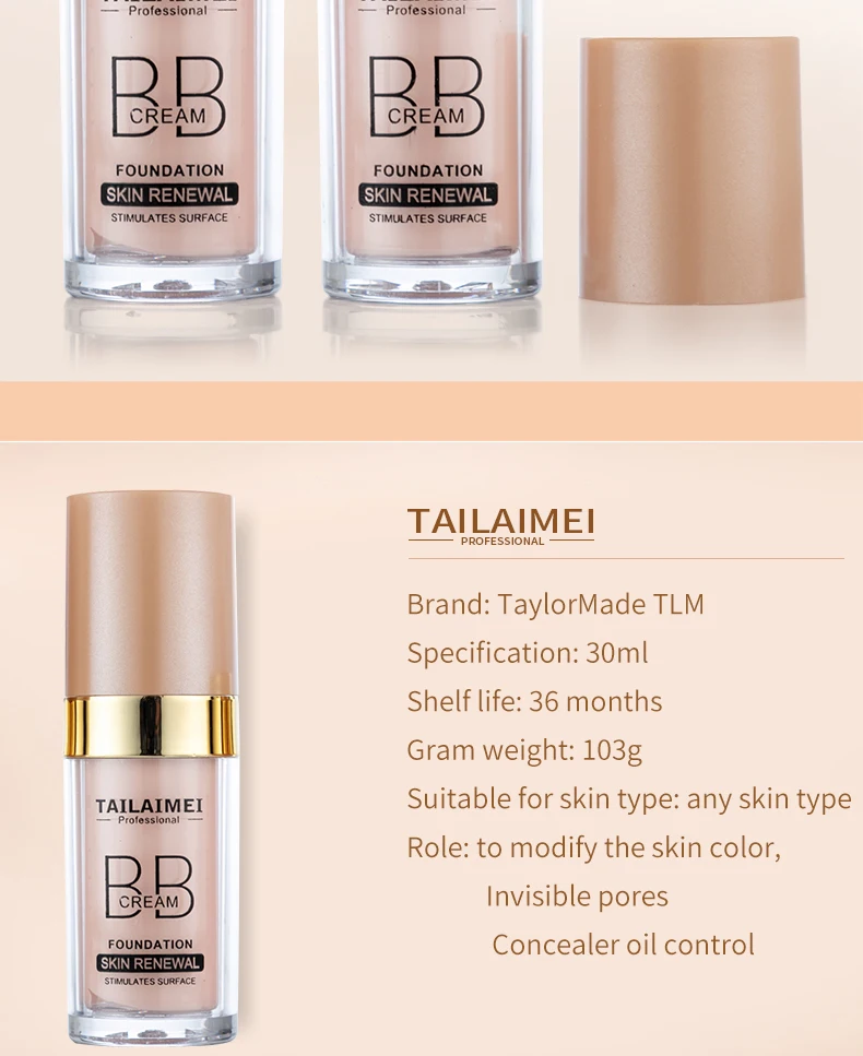 TLM 30 مللي لون البشرة الطبيعي سطع قاعدة مكياج خافي للعيوب طويل الأمد لتبييض الوجه كريم BB