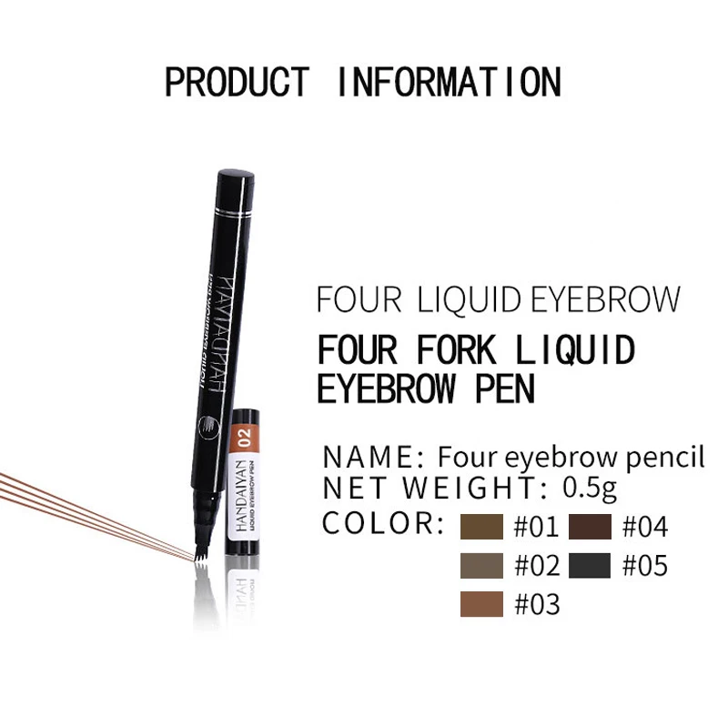 HANDAIYAN Easy To Wear 4 Head Fork Liquid Eyebrow Tattoo Pencils Black Brown Natural Color Waterproof Henna Eyebrow Makeup Pen