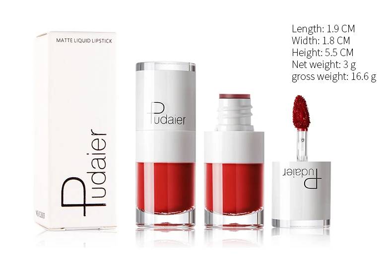 Pudaier ماتي ملمع شفاه 16 لون أحمر شفاه مخملي سائل ماتي ملمع شفاه مقاوم للماء ملمع شفاه سمنة مثير الشفاه ماكياج مستحضرات التجميل