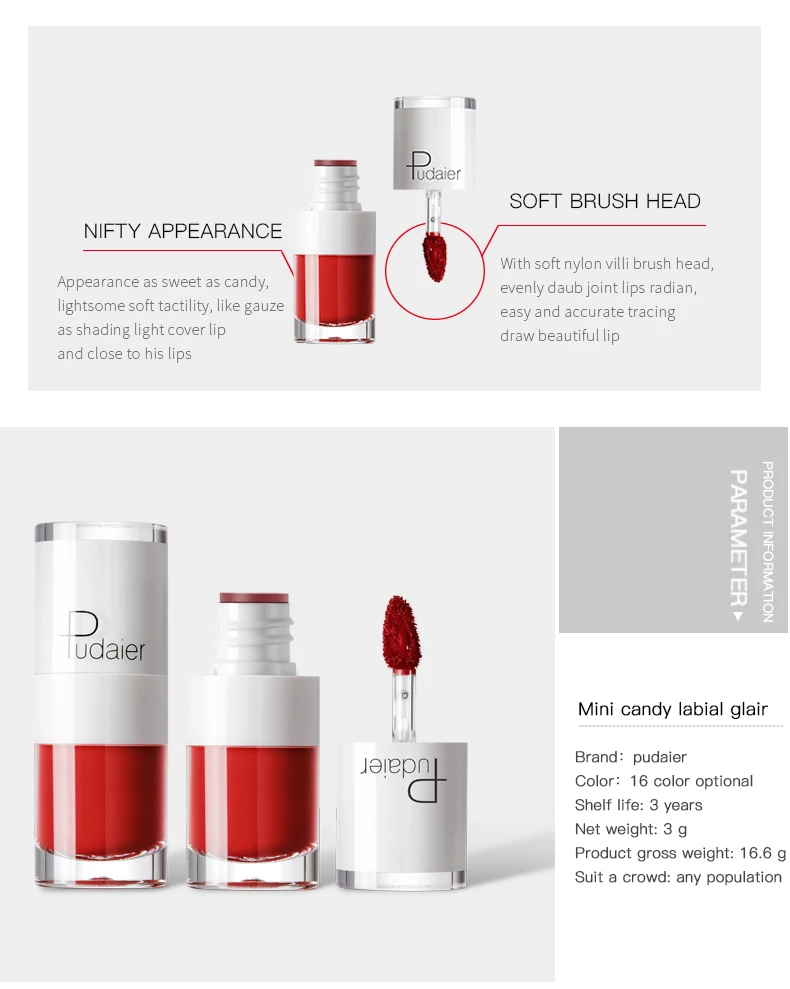 Pudaier ماتي ملمع شفاه 16 لون أحمر شفاه مخملي سائل ماتي ملمع شفاه مقاوم للماء ملمع شفاه سمنة مثير الشفاه ماكياج مستحضرات التجميل
