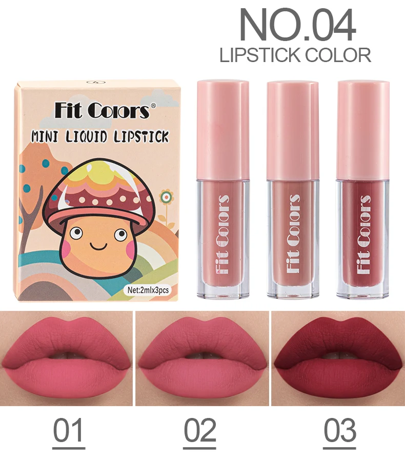 ملمع شفاه مقاوم للماء يدوم طويلاً أحمر شفاه سائل غير لامع مستحضرات تجميل 24 ساعة ماكياج صغير غير لامع مخملي ألوان 3 قطعة / المجموعة