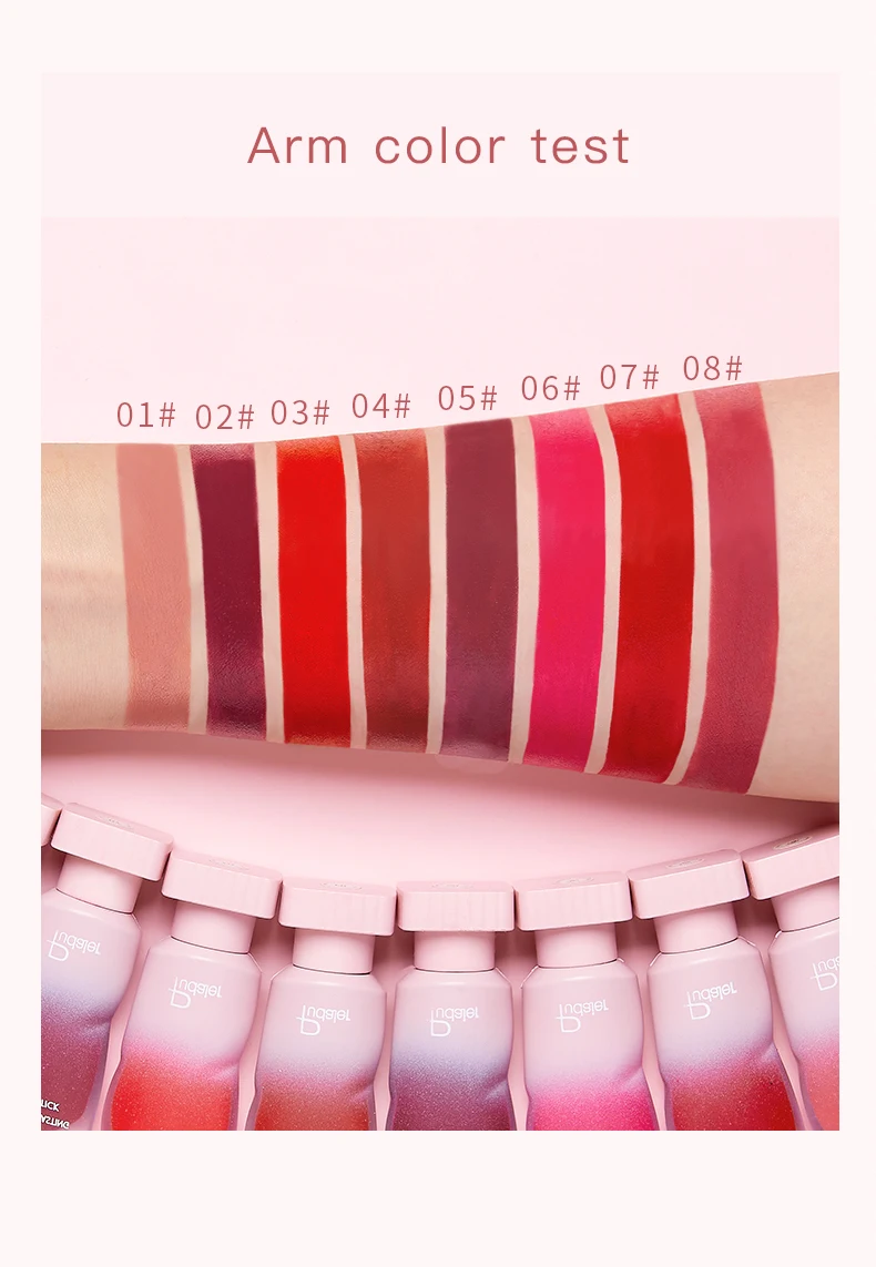 Pudaier جديد 8 ألوان Pearlescent ملمع شفاه سائل مرآة أحمر شفاه سائل مقاوم للماء يدوم طويلاً أحمر شفاه سائل