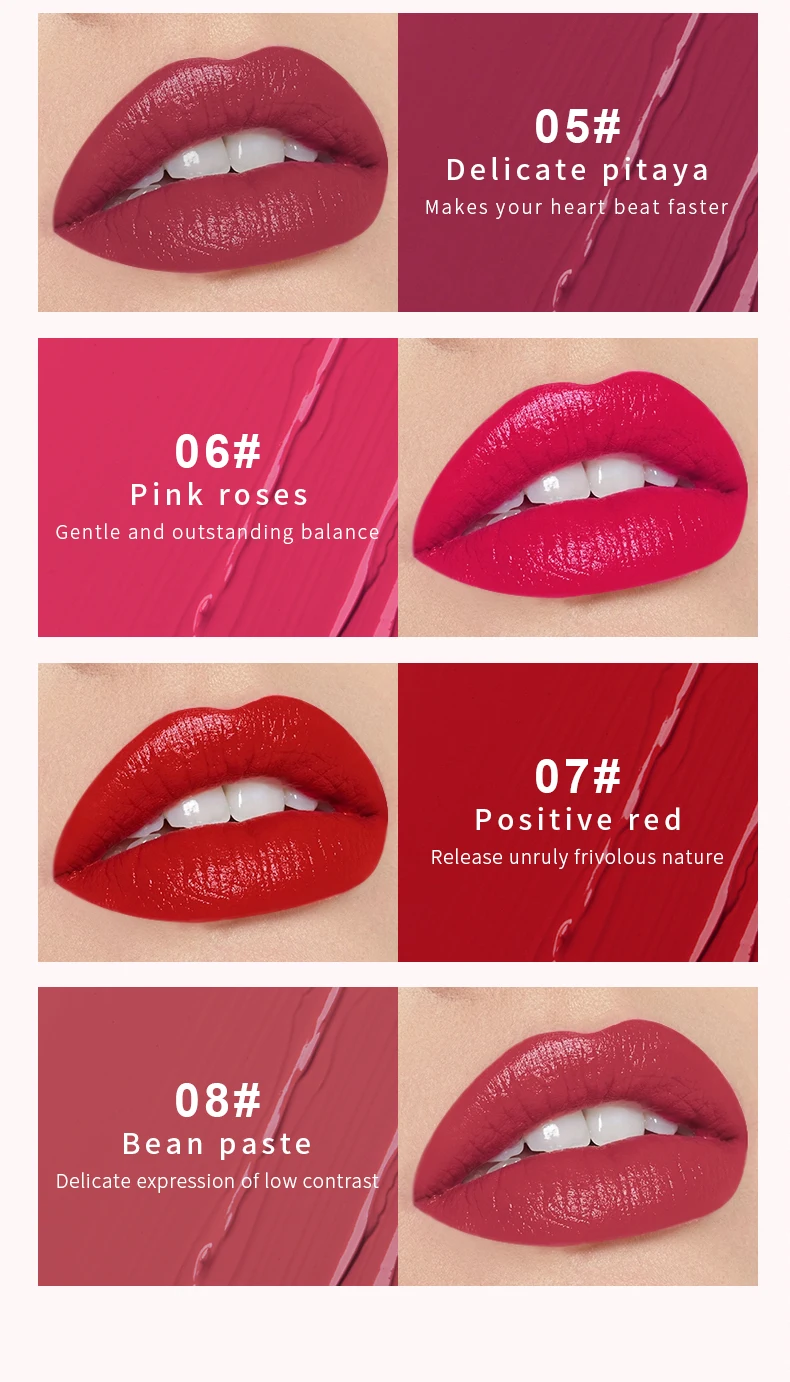 Pudaier جديد 8 ألوان Pearlescent ملمع شفاه سائل مرآة أحمر شفاه سائل مقاوم للماء يدوم طويلاً أحمر شفاه سائل