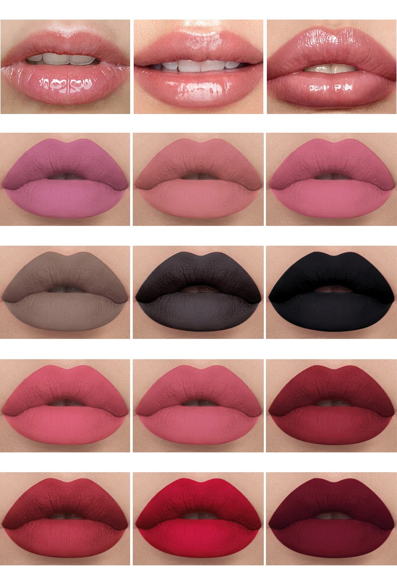 ملمع شفاه مقاوم للماء يدوم طويلاً أحمر شفاه سائل غير لامع مستحضرات تجميل 24 ساعة ماكياج صغير غير لامع مخملي ألوان 3 قطعة / المجموعة