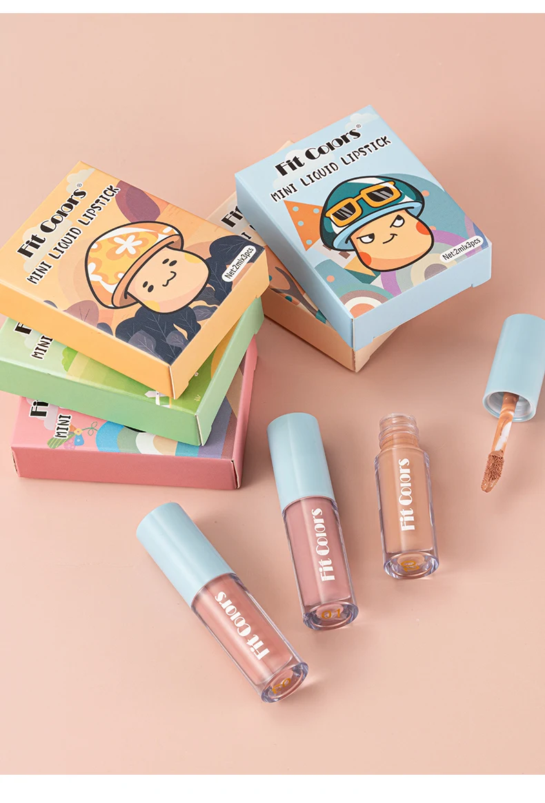 ملمع شفاه مقاوم للماء يدوم طويلاً أحمر شفاه سائل غير لامع مستحضرات تجميل 24 ساعة ماكياج صغير غير لامع مخملي ألوان 3 قطعة / المجموعة