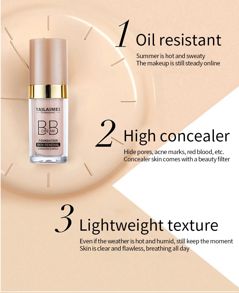 TLM 30 مللي لون البشرة الطبيعي سطع قاعدة مكياج خافي للعيوب طويل الأمد لتبييض الوجه كريم BB