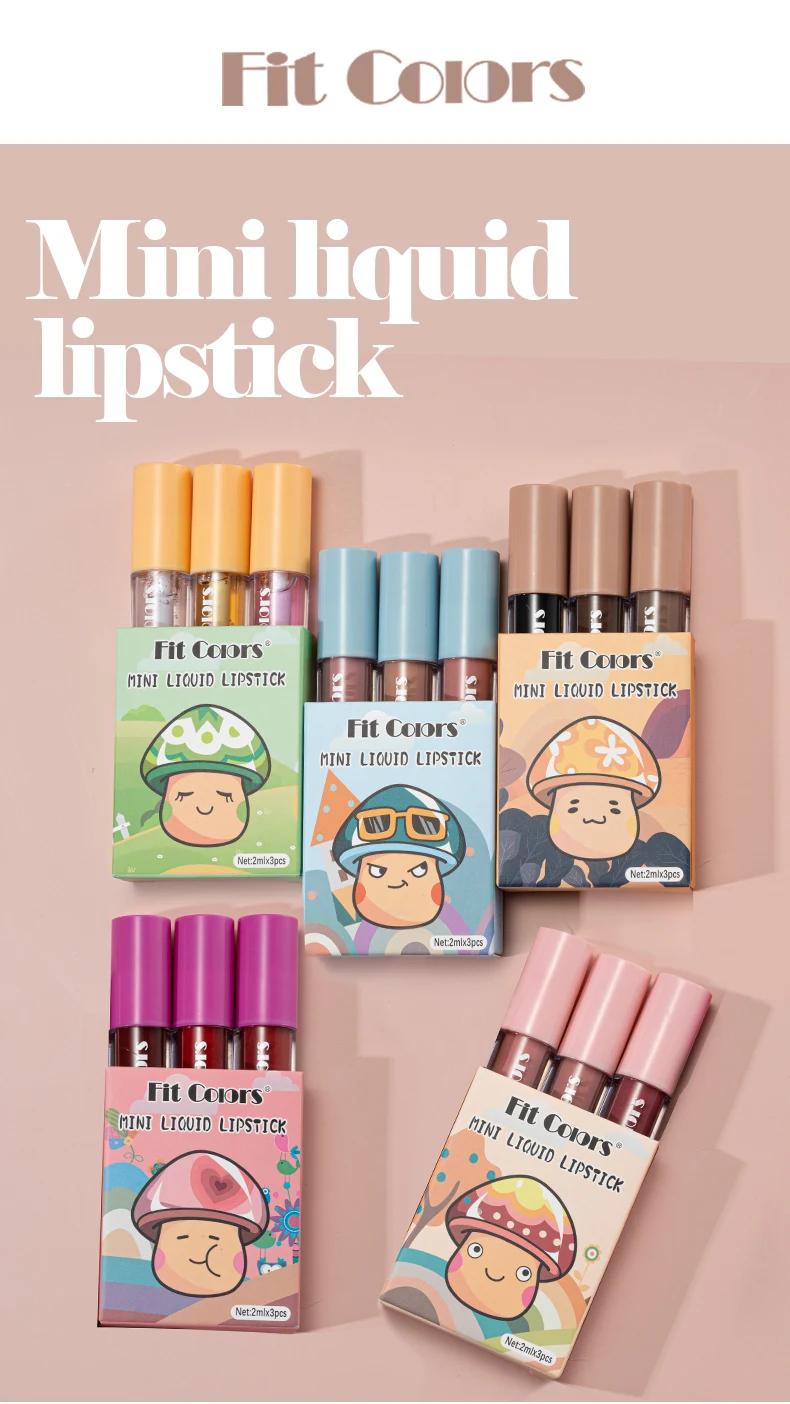 ملمع شفاه مقاوم للماء يدوم طويلاً أحمر شفاه سائل غير لامع مستحضرات تجميل 24 ساعة ماكياج صغير غير لامع مخملي ألوان 3 قطعة / المجموعة