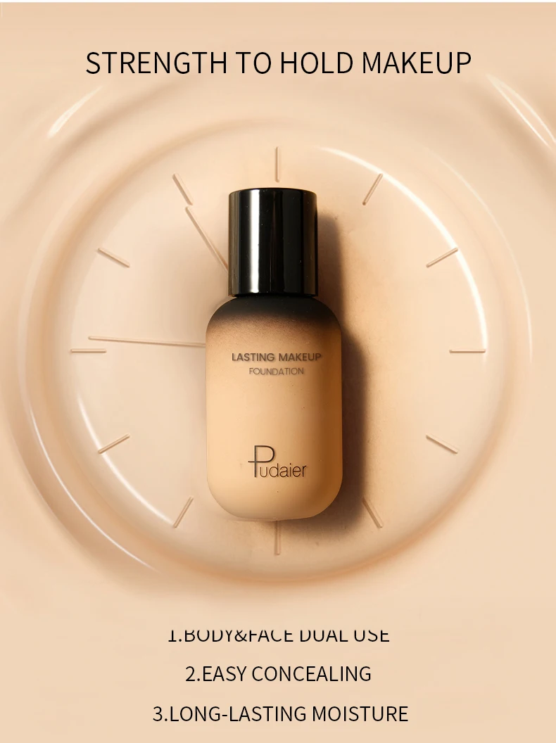 Pudaier Face Makeup Liquid Foundation Cream Matte Foundation Base خافي عيوب الوجه مقاوم للماء بودرة مضغوطة للنساء الحجم العادي