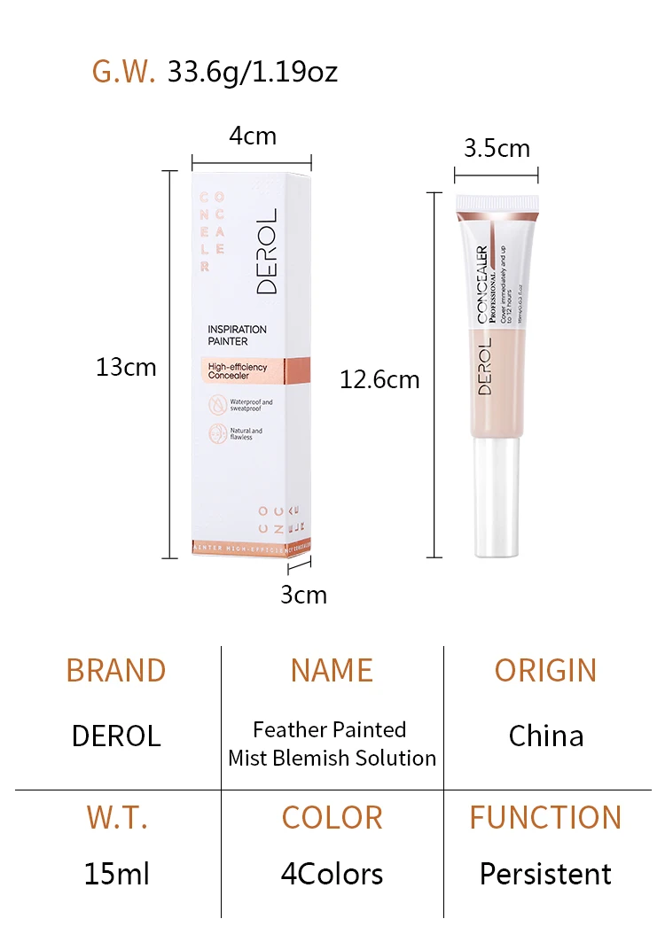 خافي عيوب DEROL لتغطية الهالات السوداء وعلامات حب الشباب يدوم طويلاً وغطاء ترطيب المسام وغطاء لحب الشباب وإخفاء الوجه وتفتيح لون البشرة