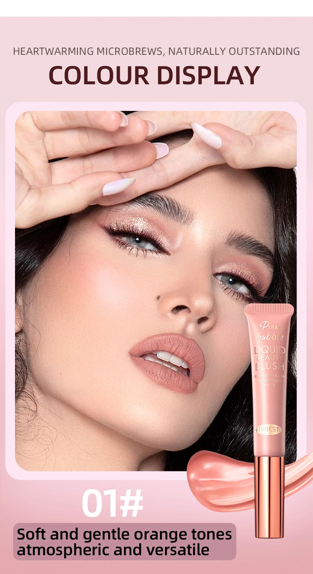 QIBEST Blush Stick كريم أحمر الخدود السائل مع قضيب وسادة للخدود أحمر الخدود خفيف الوزن عصا ماكياج الشفاه الخد العين عصا