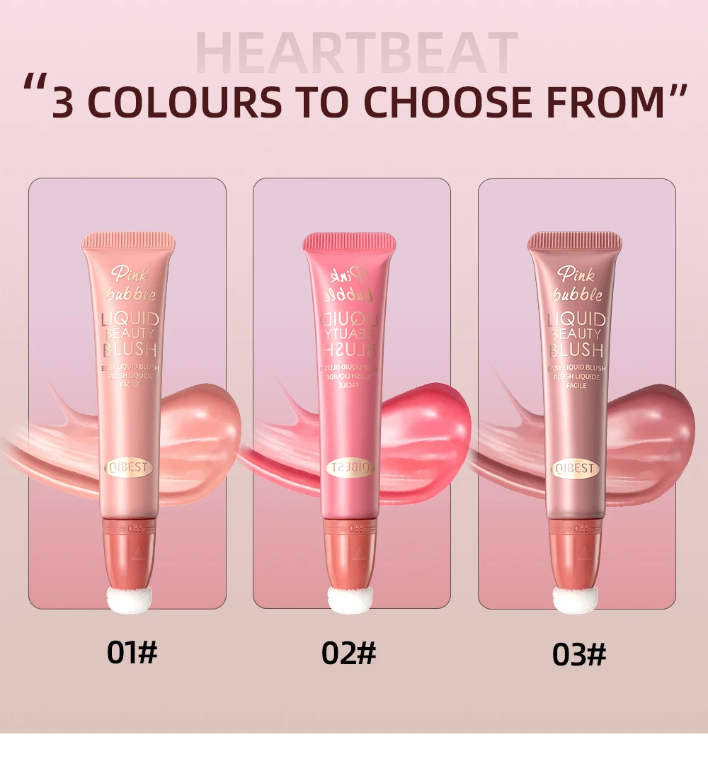 QIBEST Blush Stick كريم أحمر الخدود السائل مع قضيب وسادة للخدود أحمر الخدود خفيف الوزن عصا ماكياج الشفاه الخد العين عصا