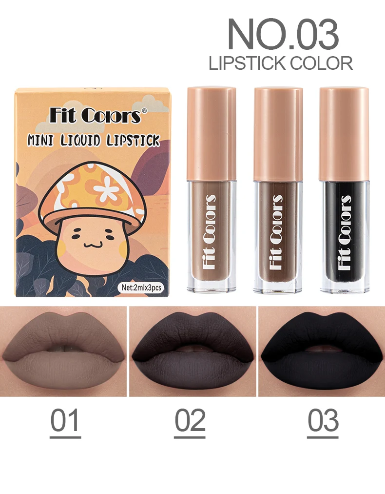 ملمع شفاه مقاوم للماء يدوم طويلاً أحمر شفاه سائل غير لامع مستحضرات تجميل 24 ساعة ماكياج صغير غير لامع مخملي ألوان 3 قطعة / المجموعة