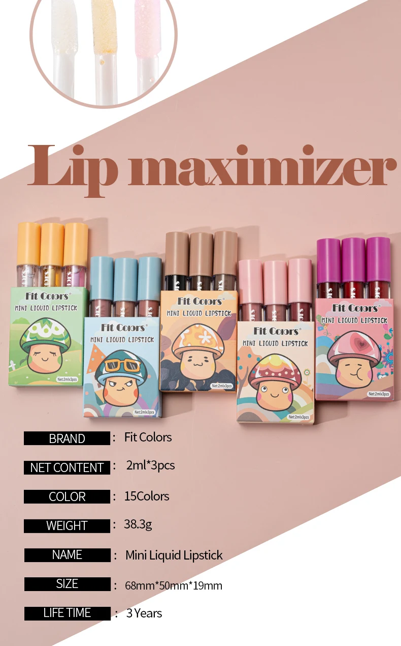 ملمع شفاه مقاوم للماء يدوم طويلاً أحمر شفاه سائل غير لامع مستحضرات تجميل 24 ساعة ماكياج صغير غير لامع مخملي ألوان 3 قطعة / المجموعة