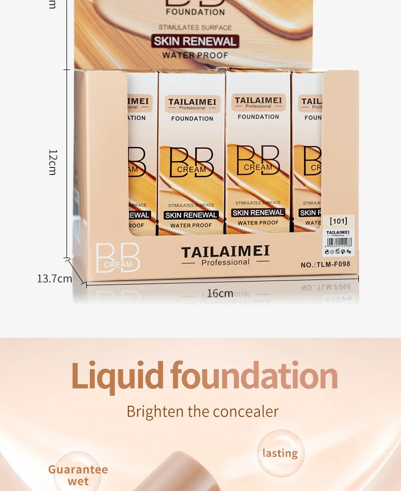 TLM 30 مللي لون البشرة الطبيعي سطع قاعدة مكياج خافي للعيوب طويل الأمد لتبييض الوجه كريم BB